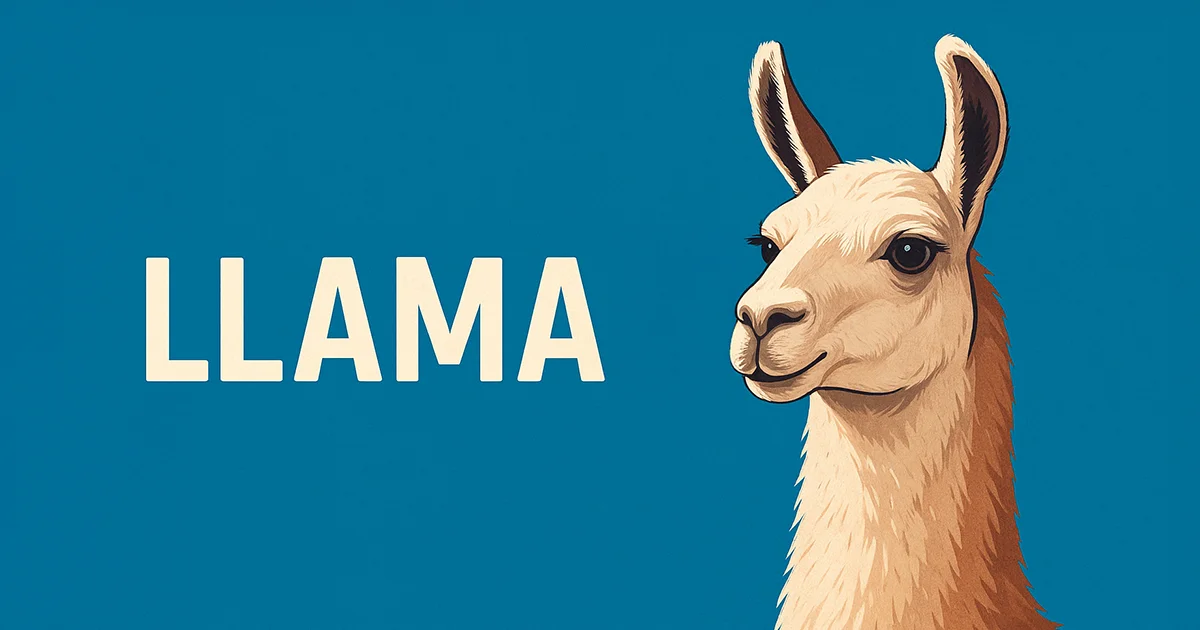 Иллюстрация к статье о языковой модели Llama от Meta, показывающая ламу и название модели на синем фоне